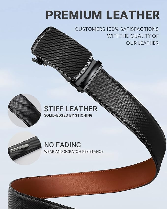 Zitahli Belt Men, Ratchet Belt Dress with 1 3/8" Premium Leather,Slide Belt with Easier Adjustable Automatic Buckle