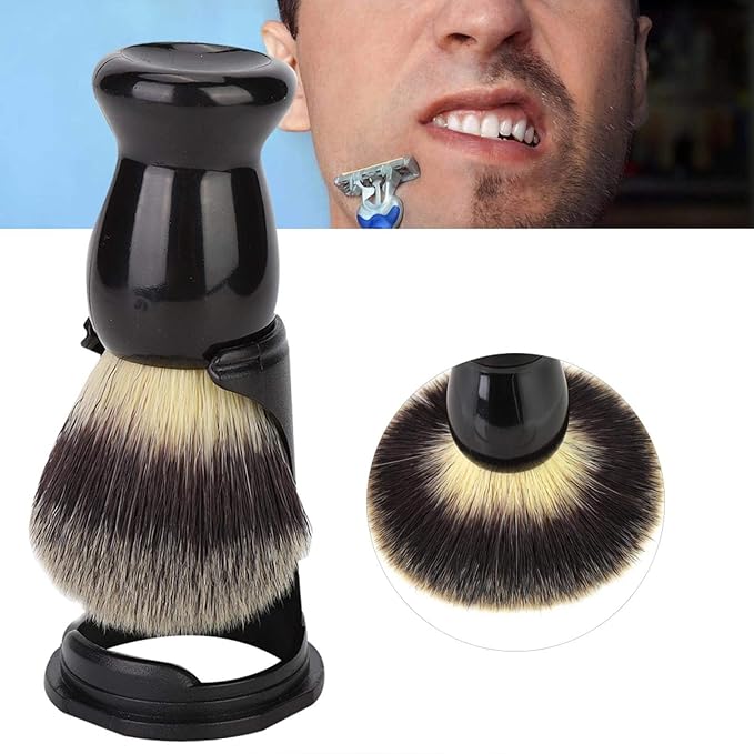 Shaving Set, Professional Shaving Kits Shaving Brush+Brush Stand Black Acrylic Shaving Brush Holder Support Beard Brush Shaving Tool Suitable for Home Travel Use(#1)