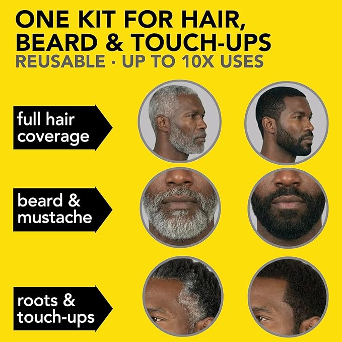 2X Pack Cleverman Hair & Beard Dye Kit for Men, All-in-One Reusable Mens Hair Color, Natural Gray Coverage, Ammonia-Free Beard Mustache Dye for Men (Black for Black Men)