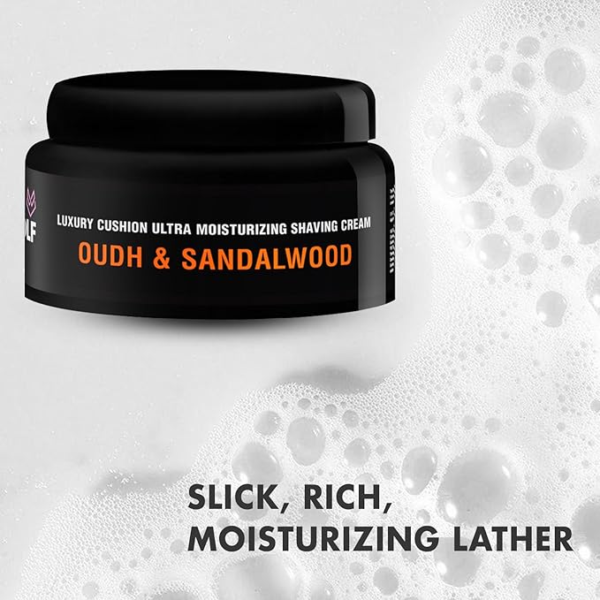 Oudh & Sandalwood Shaving Cream for Men & Women | Moisturizing Formula for Close, Comfortable Shave | Hydrates Skin, Softens Beard, Reduces Irritation | Smooth Shave Experience | 3.3 Oz