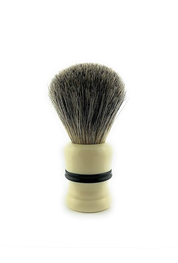 G.B.S Synthetic Bristle Ivory with Black Strip Shaving Brush, use with any Soap and Cream, Compliments All Razors and Mugs