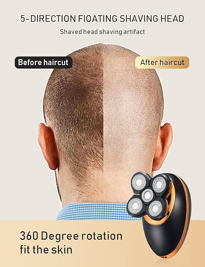 Electric Shavers for Men - 5 in 1 Bald Head Shavers for Men, 5D Floating Cordless USB Rechargeable Rotary Razor Multifunctional Grooming Kit Beard Trimmer Waterproof Wet and Dry with LED Display
