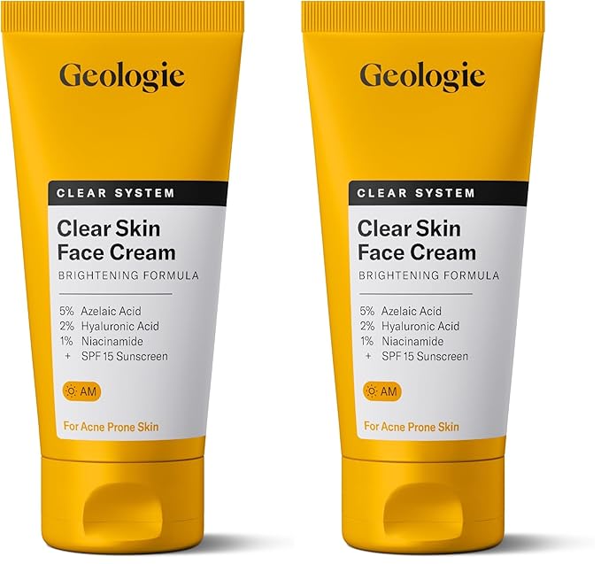 Geologie Clear Skin Face Cream | Clear System Daily Moisturizer with SPF15 for Acne-Prone Skin | Azelaic Acid, Niacinamide & Hyaluronic Acid | Lightweight & Oil Free | 60 ML (Pack of 2)