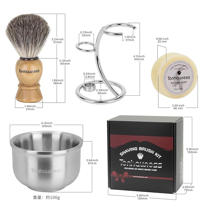Shaving Brushes Kit For Men, 4 In 1 Shaving Brush Set Includes Hair Bristle Shaving Brush, Stainless Steel Shaving Bowl, Shaving Stand with Razor Holder and Shaving Soap