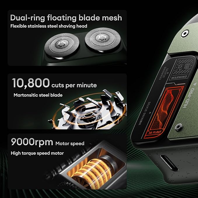 PAXA Mini Electric Shaver for Men,9000Rpm Electric Razor for Men,Magnetic Dual-Head Rotary Pocket Shaver IPX7 Waterproof Wet & Dry for Shaving Face,USB-C Rechargeable for Home,Car,Travel(Green)