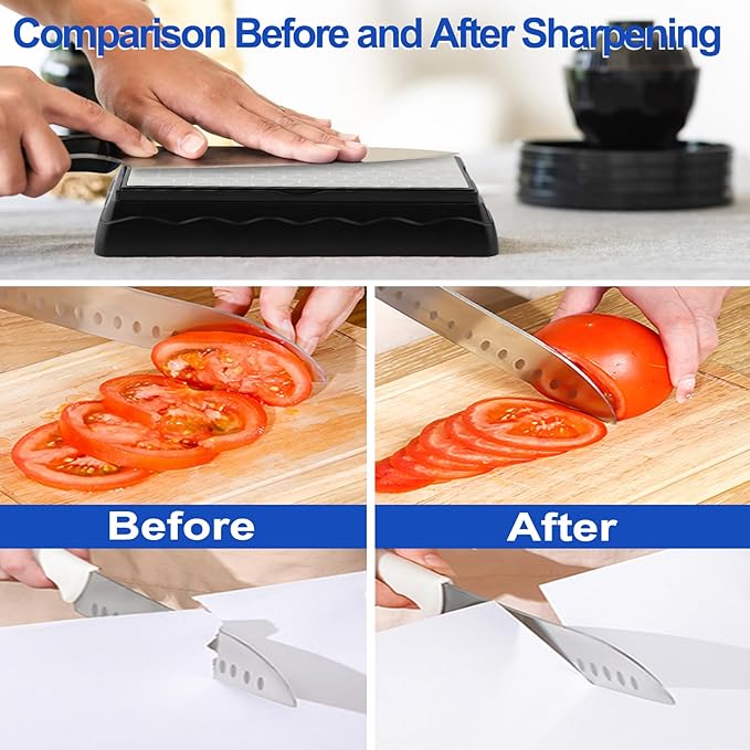 Double-sided Diamond Sharpening Stone,Knife Sharpening Stone with Extra Fine 1200/Coarse 400 Grit Diamond Plate, Storage Case with Non-Slip Base & Angle Guide(7 x 3.5 Inch)