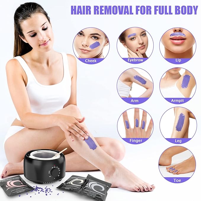 Waxing Kit - Wax Warmer for Hair Removal, Hard Wax Kit with 14oz 5 Bags Hard Wax Beans for Full Body, Legs, Face, Eyebrows, Bikini, Brazilian Waxing Kit for Women Men