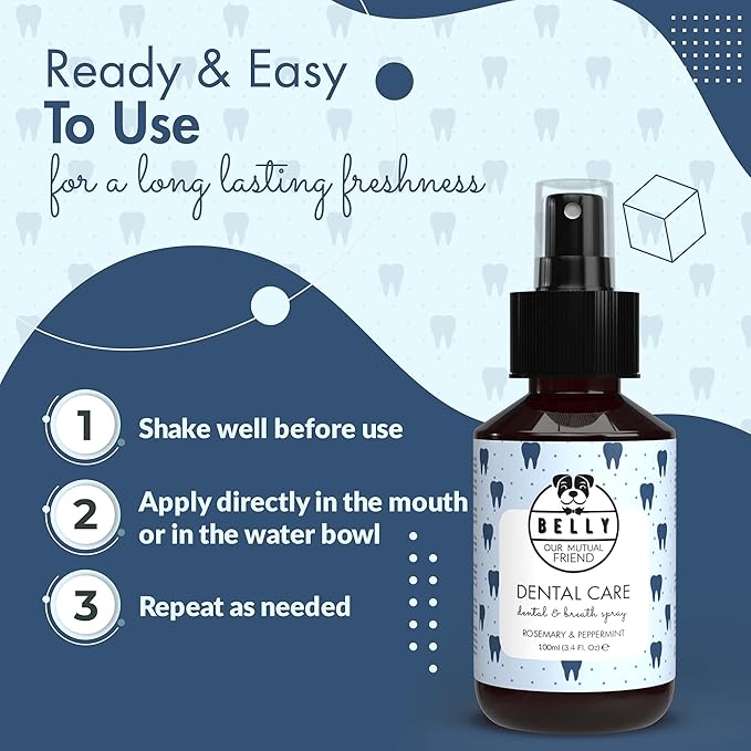 Belly Dog Breathe Freshener for Bad Breath - Fresh Mint - Eliminates Bad Breath, Plaque & Tartar Build-Up - No Rinse, No Brush - Dog Breath Spray with Aloe Vera and Grape Fruit - Made in Germany, 3oz