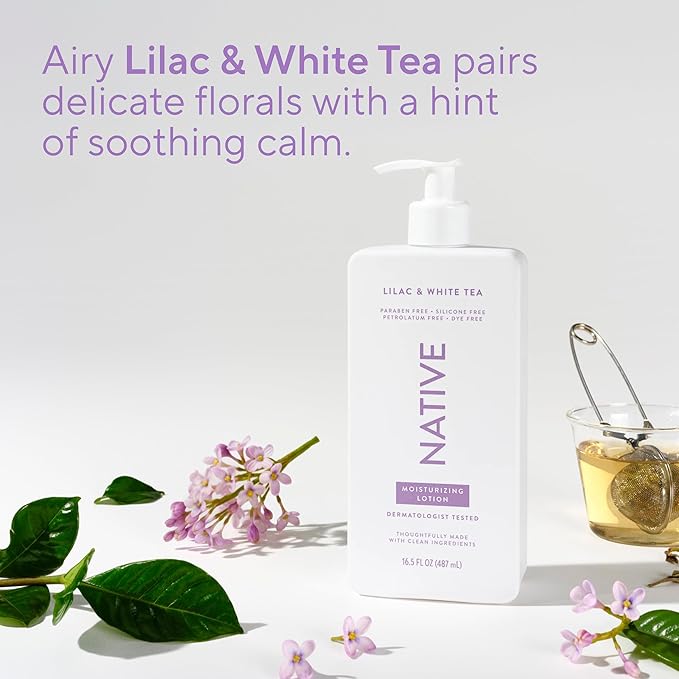Native Body Lotion Contains Naturally Derived Plant-Based Moisturizers for Women and Men | Restores Dry Skin, Lilac & White Tea, 16.5 fl oz