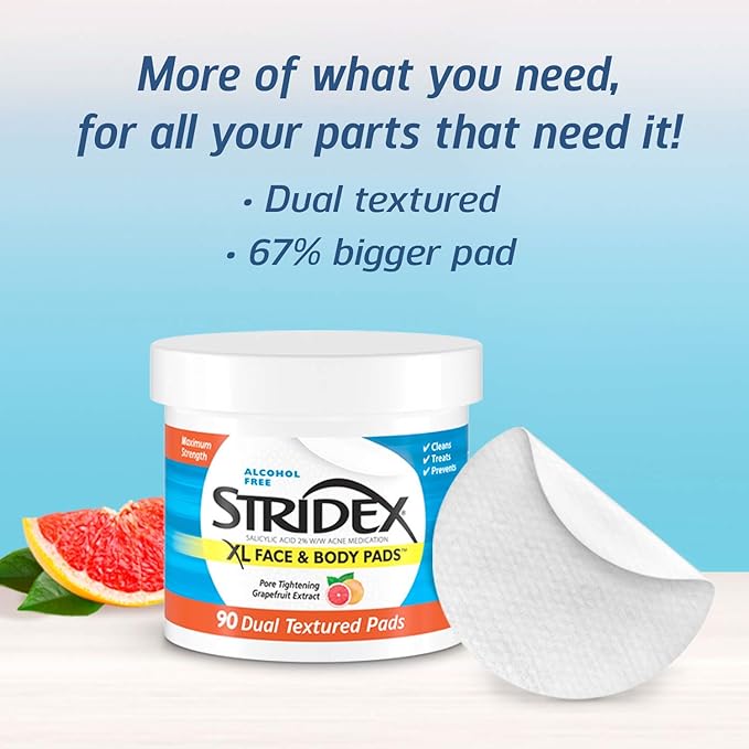 Stridex Face Body Pads, 90 Count, Pack of 2 | XL Size