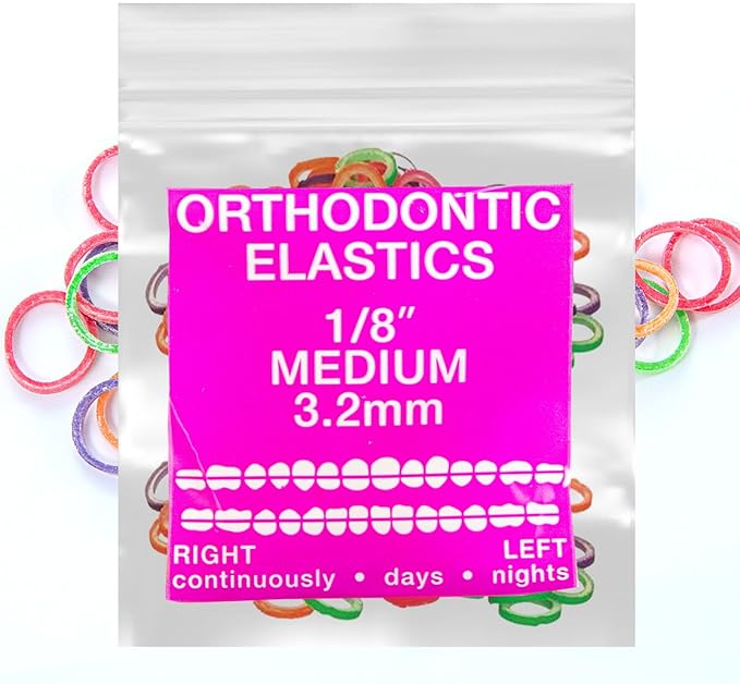 Neon Latex 100 counts Intraoral Elastic Bands Orthodontic Elastics Dental Rubber Bands Made in US Medium 1/8'', Neon Latex