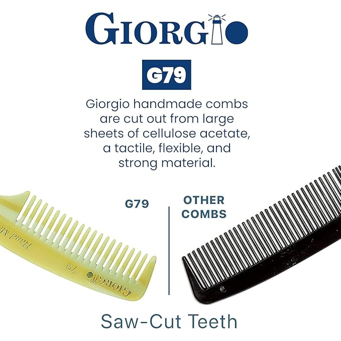 Giorgio G79 Travel Size Mustache and Beard Comb for Men - Small Fine Tooth Pocket Combs for Everyday Hair Care - Sawcut and Hand Polished Pocket and Styling Comb - Handmade Ivory