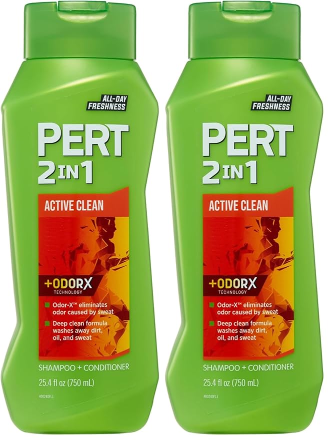 Pert 2 in 1 Active Clean Shampoo and Conditioner - Deep Clean with Odor Elimination Technology - Leaves Hair Manageable and Fresh All Day - 25.4 oz (Pack of 2)
