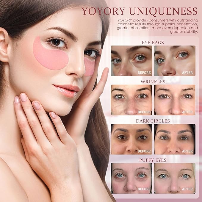 Under Eye Patches for Dark Circles and Puffiness, 60 Pcs Collagen Eye Masks for Eye Bags, Fine Lines & Wrinkles, Eye Treatment with Hyaluronic Acid for Hydrating & Moisturizing, Pink