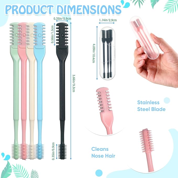 15 Pcs 2-in-1 Nasal Hair Cutter Travel Double Sided Nose Hair Trimmer for Women Men Portable 360 Rotating Manual Nose Nasal Knife Soft Cleaning Brush with 5 Box Travel Package Multicolor
