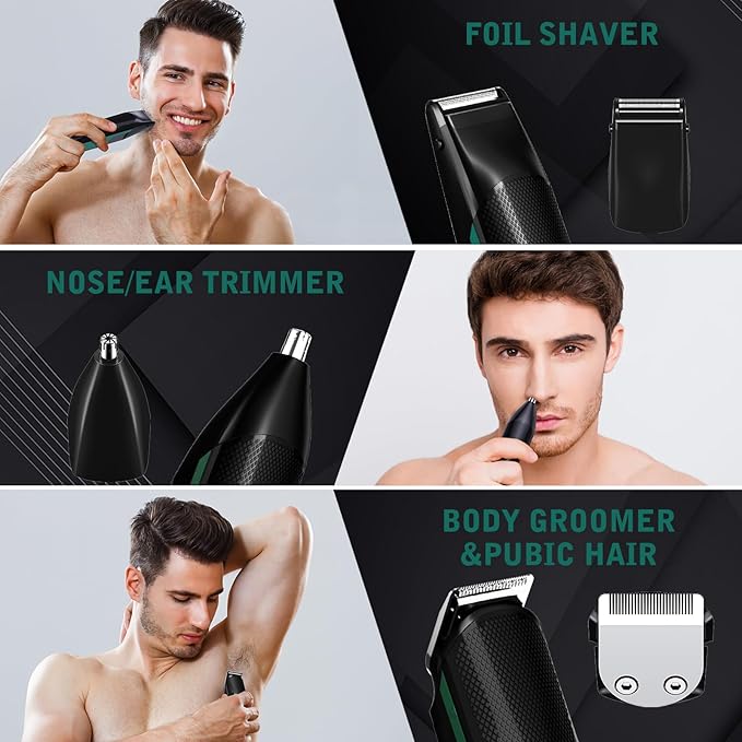 FADEKING Beard Trimmer for Men, Professional Hair Trimmer, Waterproof Electric Beard Trimmer Razor for Nose, Body, Face & Mustache, Cordless Hair Clippers, Grooming Gifts for Men (Green)