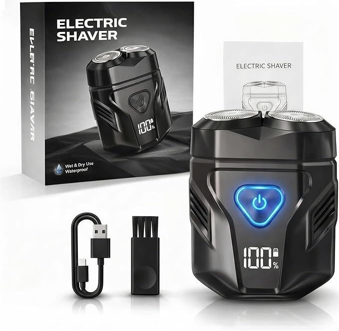 Mini Electric Dual-Head Shaver for Men – Rechargeable Portable Razor for Face, Compact & IPX7 Waterproof for Travel, Gift for Husband Boyfriend