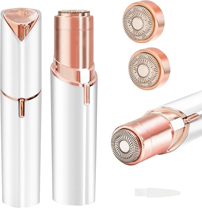 Facial Hair Removal for Women,Electric Rechargeable Face Shaver,Painless Gentle Trimming for Peach Fuzz,Lip,Chin with 2 x Replacement Heads (White)