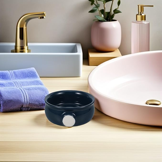 NOLITOY Ceramic Shaving Soap Bowl for Men with Spiral Texture, Navy Blue Shaving Cream Holder Mug for Fast Lathering, Wet Shave Accessory for Barber and Personal Grooming