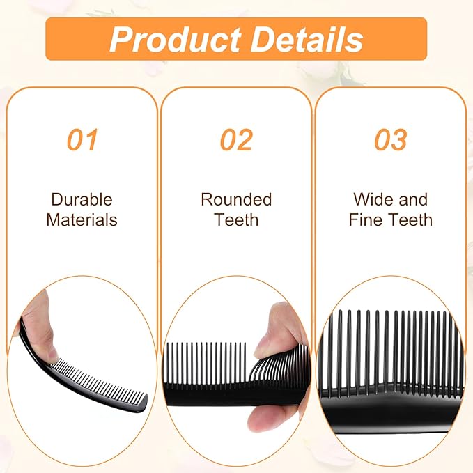 300 Pack Bulk Combs - 5 Inch Thickened Black Plastic Combs, Fine and Wide Tooth Small Hair Comb for Homeless, Women, Men, Travel, Hotel, Nursing Home, Charity