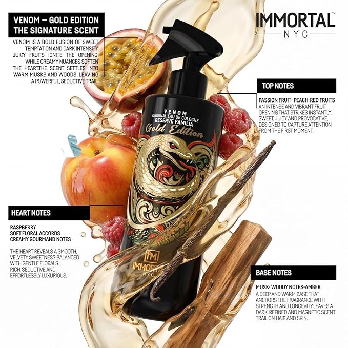 Immortal NYC Venom 'NEW GOLD EDITION', After Shave Spray Body/Face Men's Cologne, 17oz/500ml, Exclusive Barbers, Refreshes, Revitalizes and Relieves Face and Skin, Moisturizing Formula After Shaving