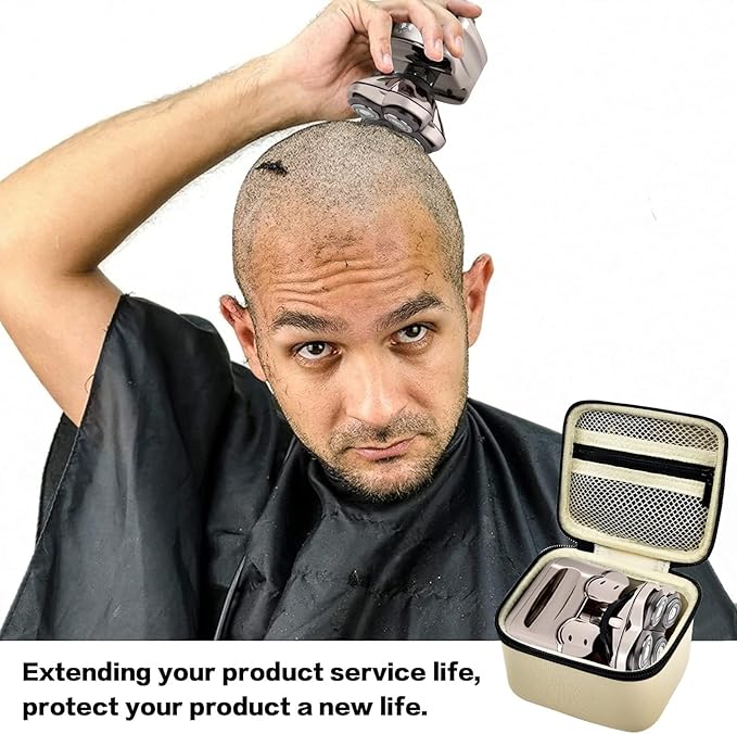 Case for Skull Shaver Electric Pitbull Pro Razor, Hard Travel Rotary Men Head Shavers Beard Trimmer Storage Carrying Box with Zipper Mesh Pocket for Men's Gold Pro Mustache Grooming Kit, Beige-Only