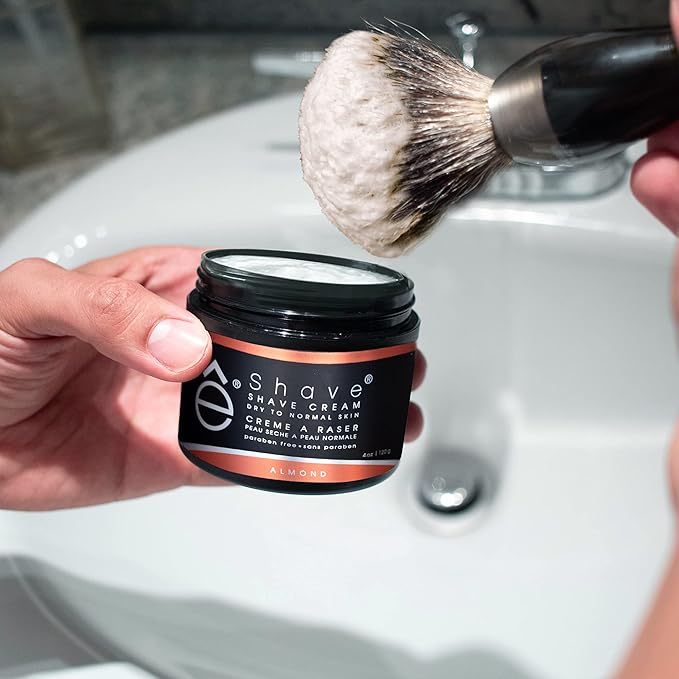 eShave Shaving Cream for Men 4 oz, Almond, prevents shaving irritation and razor burn, generates a rich lather for a soft, silky, Smoothest Shave