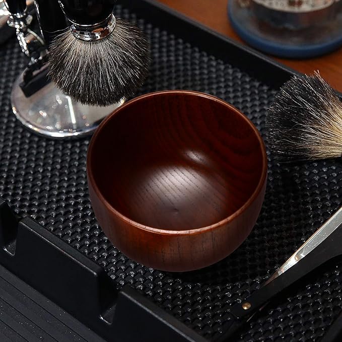 Wooden Shaving Soap Bowl for Men Shaving Mug Container with Lid Natural Wood Shave Soap Cup and Cream Lathering in Bathroom