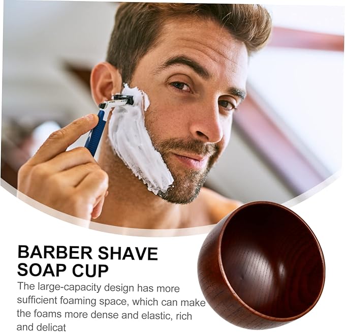 FRCOLOR Thick Wooden Shaving Soap Bowl with Smooth Polished Surface Shave Mug for Men Classic Lather Cup Easy Foam Stirring Portable and Stylish