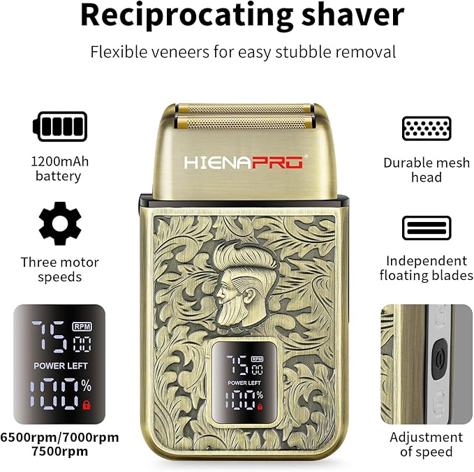 HIENA PRO Electric Razor for Men, Cordless Professional Foil Shaver & Bald Head Precision Trimmer, Travel Shaving, USB Charging, LED Display, Perfect Gifts for Men