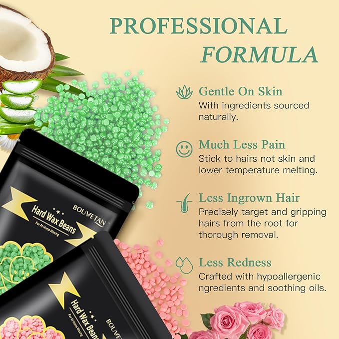 Wax Beads for Hair Removal – 6 Packs, 21oz – Gentle, Effective Hard Waxing Beads for Smooth Skin Bikini, Eyebrow, Face, Legs, Full Body Waxing