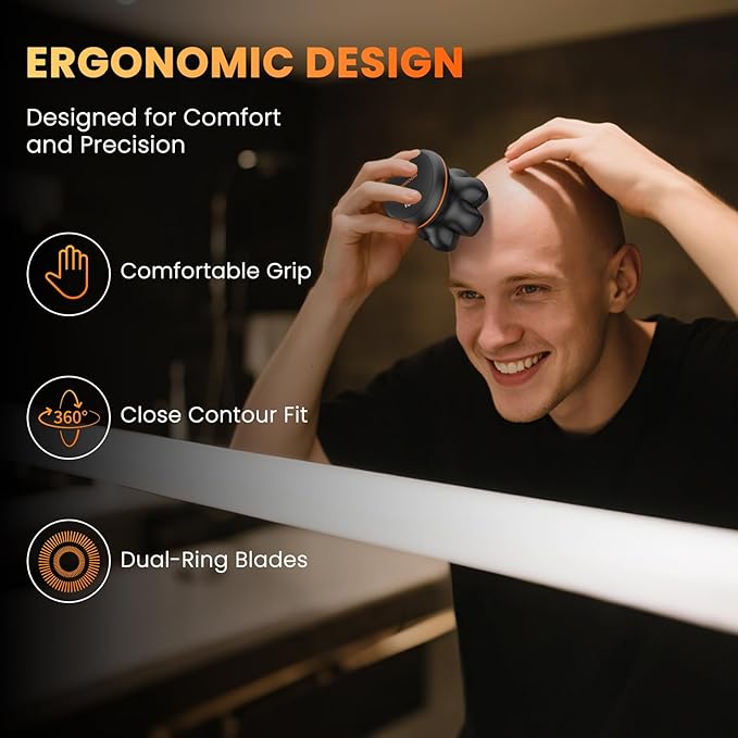 7D Head Shaver for Bald Men, Electric Razor with Upgraded Flexible Blades, Long Battery Life, IPX6 Waterproof, LED Display, Ergonomic Design, Rechargeable, 2 Speed Settings, Easy to Clean