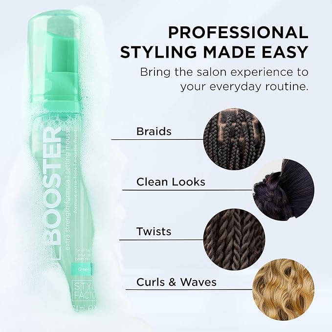 Style Factor EDGE BOOSTER Extra Strength Setting Mousse Travel Size – Frizz Control, Extra Volume, and Conditioning – 2.5oz Pink Beryl Mousse for Curly Hair
