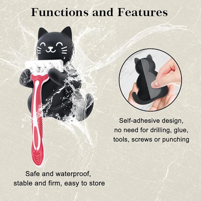 Black Cat Shower Razor Holder, Cute Cat Bathroom Decor, Cute Animal Razor Holder Gifts for Men Women Husband Wife, Couple Gifts for Boyfriend Girlfriend, Women Razor Bathroom Storage Gifts