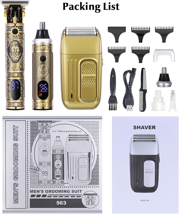 Bestauty 3 in 1 Beard Trimmer Kit, Electric Shavers for Men, Cordless Nose Hair Trimmer Foil Shavers Hair Clippers, Men's Grooming Kit Gifts for Men