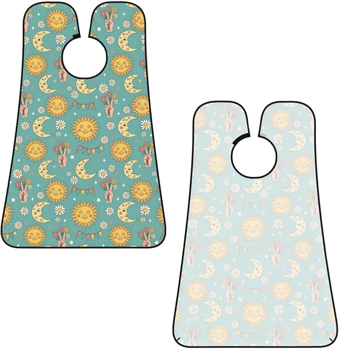 Beard Bib with 3 Suction Cups, Non-Stick Waterproof Hair Catcher Apron, Men's Shaving Essential for Grooming, Retro Tarot Card Rainbow Moon Sun Shave Bib