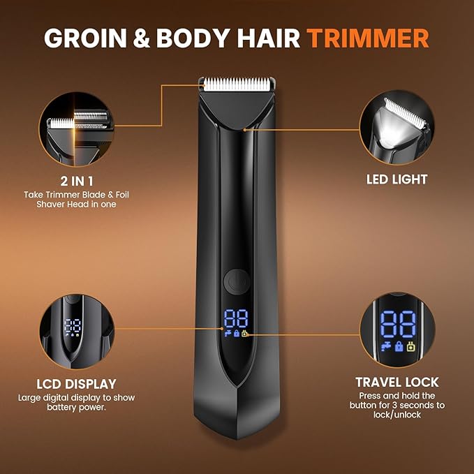 PRITECH Electric Body Hair Trimmer - Waterproof Mens Groin Hair Trimmer Ball Shaver USB Recharge Dock Body Grooming Kit with Ceramic Blade Male Hygiene Razor (Drak Gray)