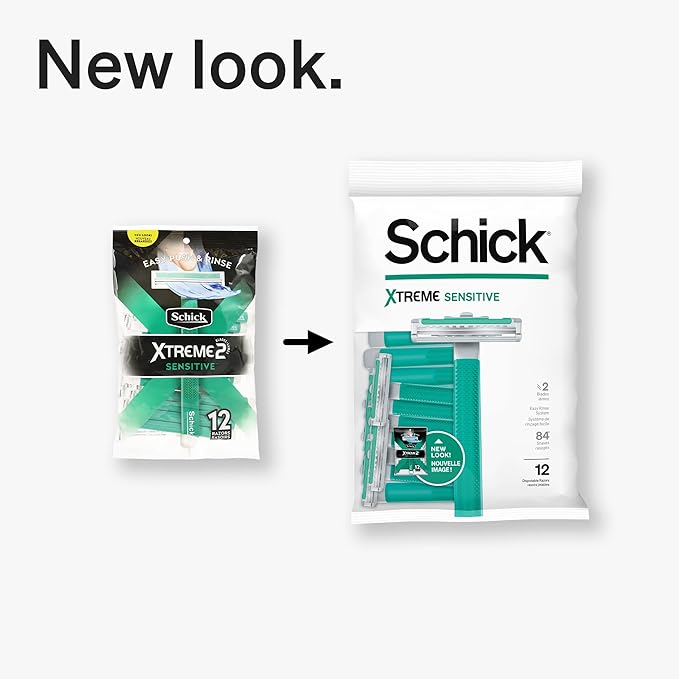 Schick Xtreme 2 Blade Sensitive Skin Disposable Razor For Men, Pack of 36