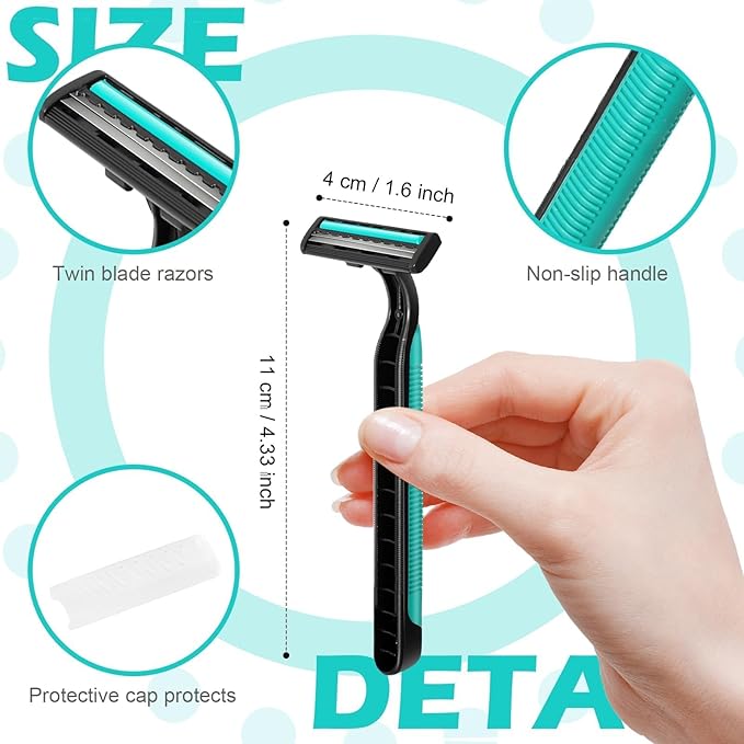 240 Pack Disposable Twin Blade Razors Individually Wrapped, Clear Safety Cap， Multipurpose Portable Shave Razor for Man Woman Bathing Hotel Travel (Green)