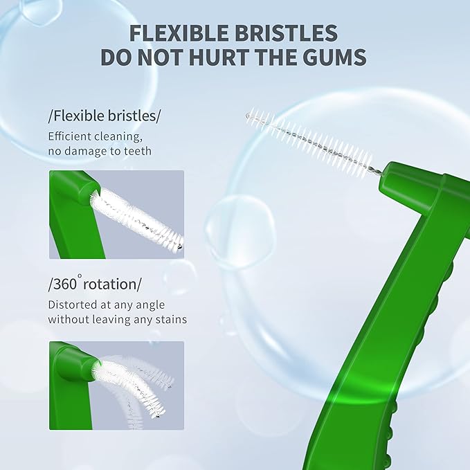 Interdental Brush,Angle Dental Brush Cleaner Toothpick Flossing Head Tooth Cleaning Tool with Portable Case for Tooth Cleaning (Tight Teeth) (Tight Teeth) (Tight Teeth) (Green)
