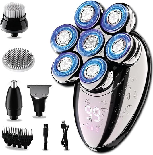ROSHNI Head Shavers for Bald Men - Upgraded Detachable Head Shaver for Men - IPX7 Waterproof Electric Razor - 7D LED Display Rechargeable Grooming Kit with USB Charging Cable
