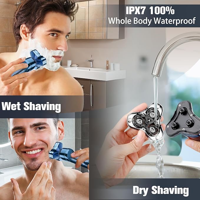 Men's Electric Razor, Upgraded 4D Floating Magnetic Blade Head Rotary Shaver, 3-in-1 Multifunctional for Beard/Nose/Sideburns, IPX7 Waterproof Rechargeable Cordless Shaver, Turbo Speed, Gift for Men