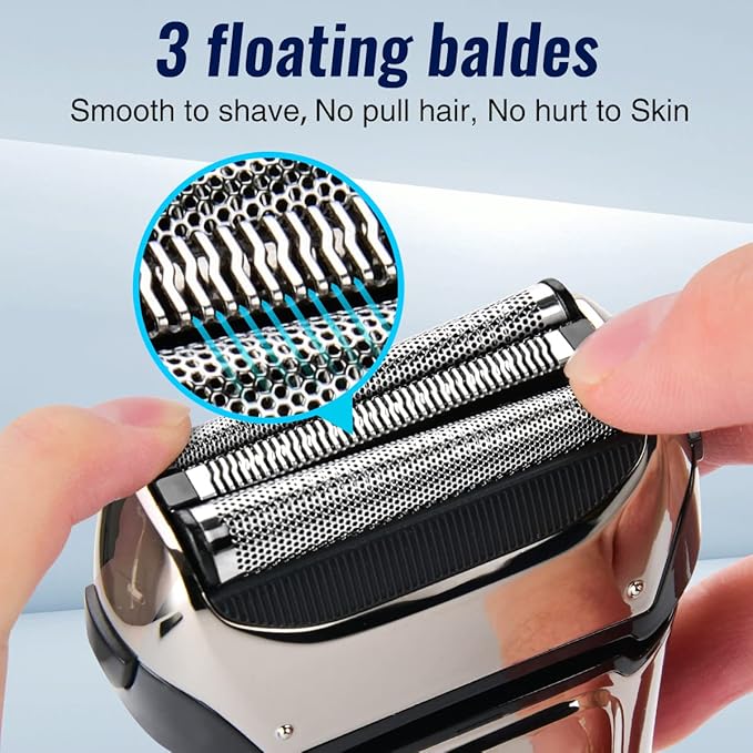 PRITECH Electric Razor for Men, Waterproof Foil Electric Shavers with Beard Trimmer, Cordless Rechargeable Razor for Shaving Face, LED Display Wet Dry Use