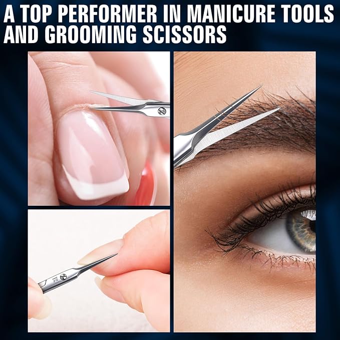 Cuticle Scissors Fine Small Extra Sharp Straight Blades Nail Scissors for Stainless Steel Sharp Pointed tip for Grooming Manicure & Pedicure for Eyebrow & Facial Hair Trimming Eyebrow Scissors.
