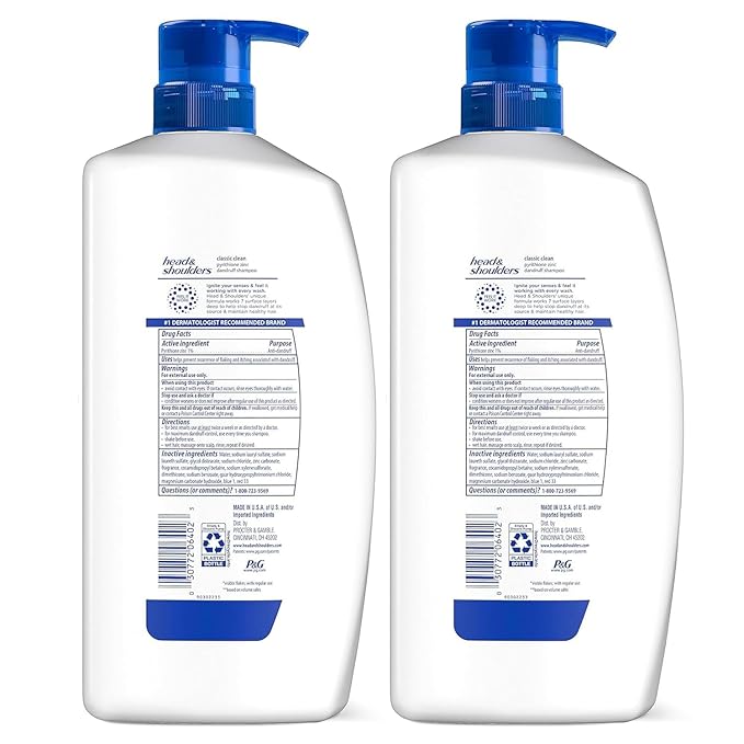 Head & Shoulders Anti-Dandruff Shampoo with 1% Pyrithione Zinc, Classic Clean Shampoo Twin Pack, Daily Use, Flake Control, Scalp Care, Color-Safe, Deep Clean, 32.1 fl oz Each