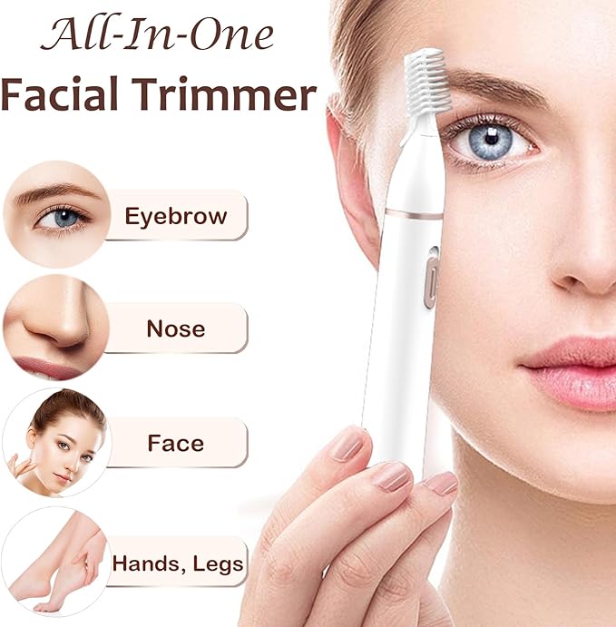 Eyebrow Trimmer Razor for Women - Electric Eye Brow Trim Shaver - Painless Brow Trimming Rechargeable Facial Hair Removal for Eyebrows Chin Peach Fuzz Lips Ear Face Neckline with Comb