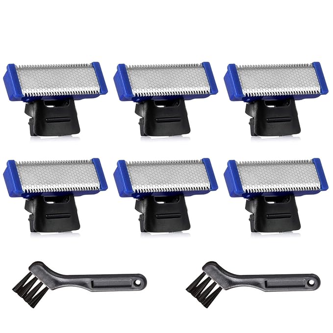 6PCS LinMei Replacement Shaver Heads for 1st Generation Micro Touch Solo Men's Trimmer with 2 Cleaning Brushes