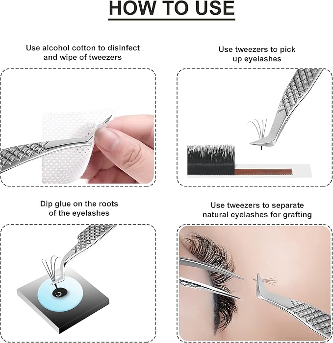 SIVOTE Eyelash Extension Tweezers Fiber Tips Japanese Steel, Set of 6 – Curved, Dolphin, 90° 45° Volume Boot & Slight Curved Tweezer – Professional Lash Tweezers for Lash Extensions Silver