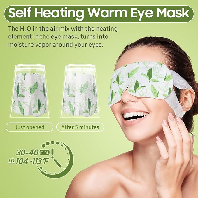 Steam Eye Mask, 10Packs Heated Eye Mask, Self Heating Disposable SPA Warm Compress for Eyes Sleep Mask, Travel Essentials & Relaxation Gifts, Valentine's Day Gifts (Green Tea Scent)