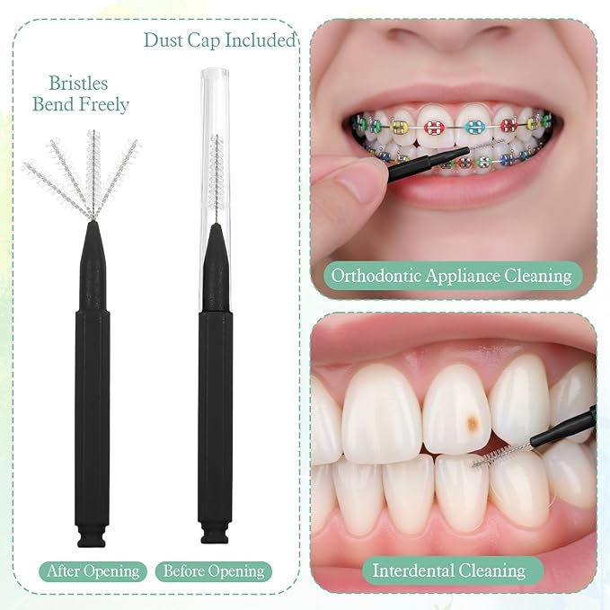 SynHHergyx 100 PCS Brushes for Braces Dental Brushes Picks Interdental Brush Teeth Brush Picks Dental Cleaning Tools for Braces Bridges Care, Portable Bendable Heads